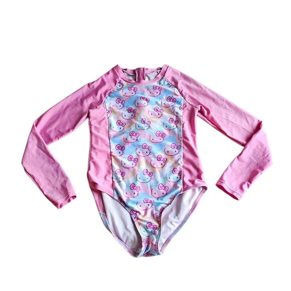 Hello kitty by Sanrio girls Sz L pink Hello kitty print long sleeve swimsuit - Picture 1 of 7